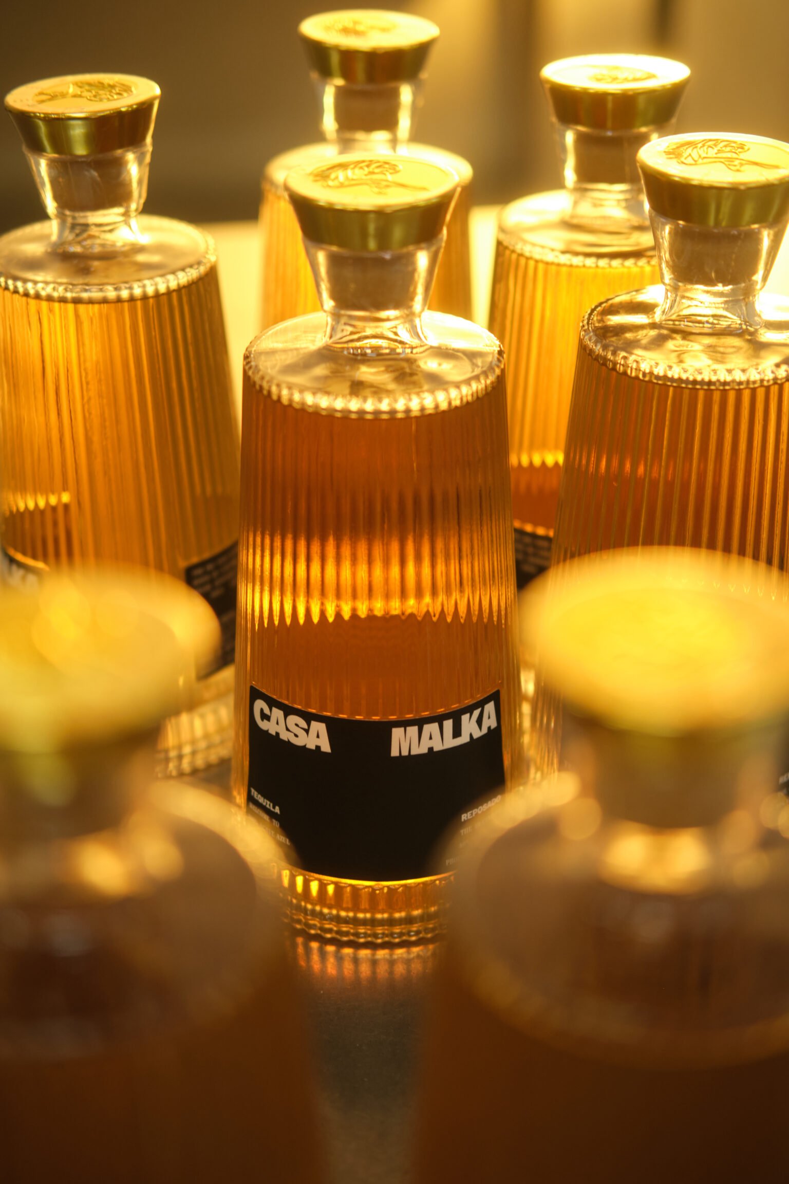 Multiple Casa Malka Reposado Tequila bottles showcasing premium design and golden tequila