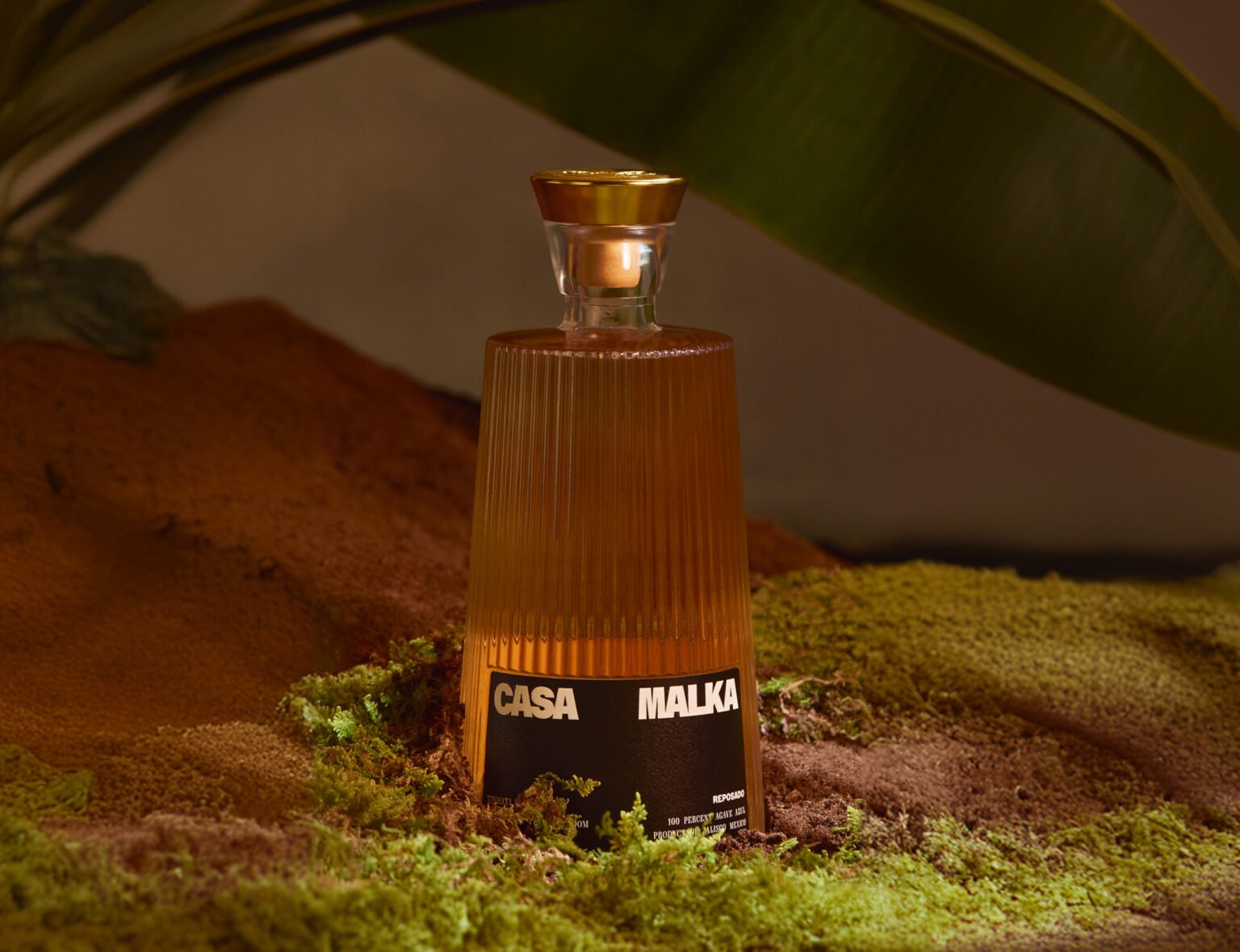 Casa Malka Reposado Tequila bottle set in a natural mossy environment, symbolizing purity and craftsmanship